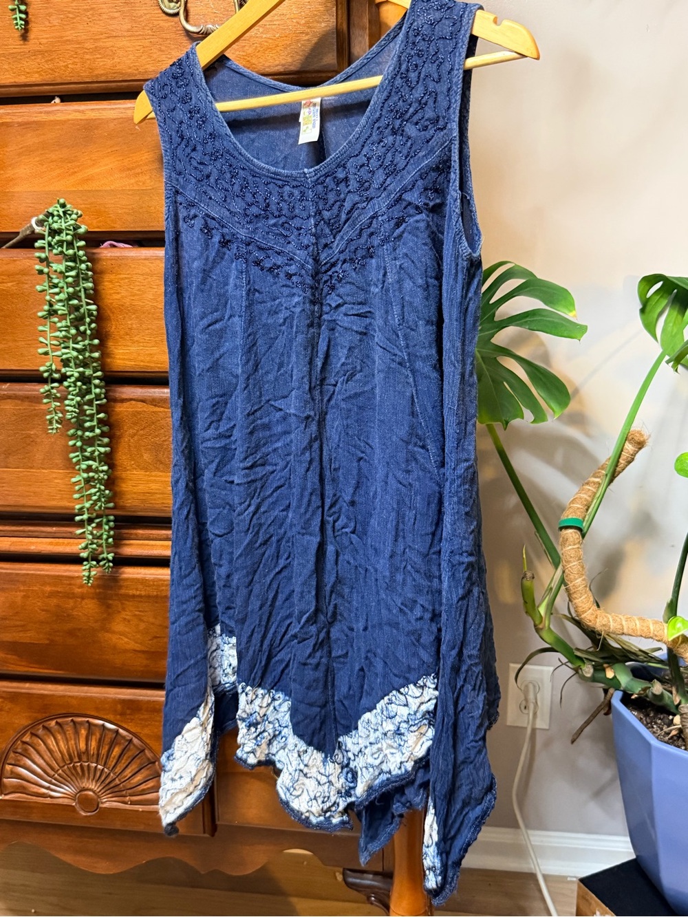 India Boutique Plus Size Sleeveless Embroidered Tank Dress with Embroidered Hem
